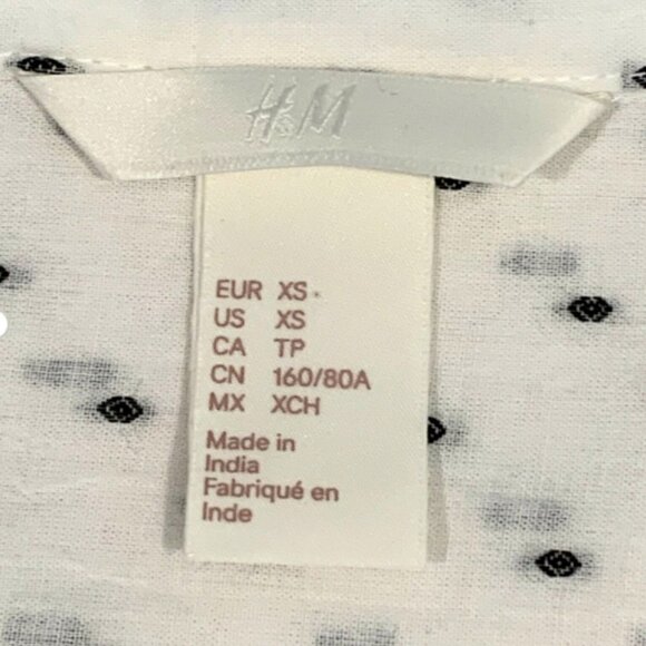 H&M Cream-White & Black Oval/Swiss Dot Blouse Long Bell Sleeve Sz XS #180A - Picture 5 of 7